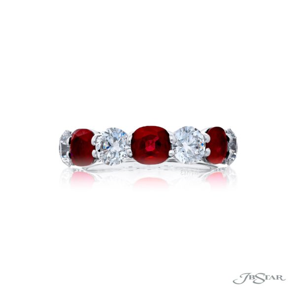 Classic Single-Row Cushion-Cut Ruby and Diamond Band in Pure Platinum