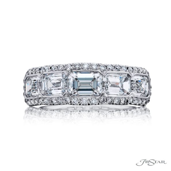 Elegance Elevated: Classic Multi-Row Emerald-Cut Diamond Band in Pure Platinum