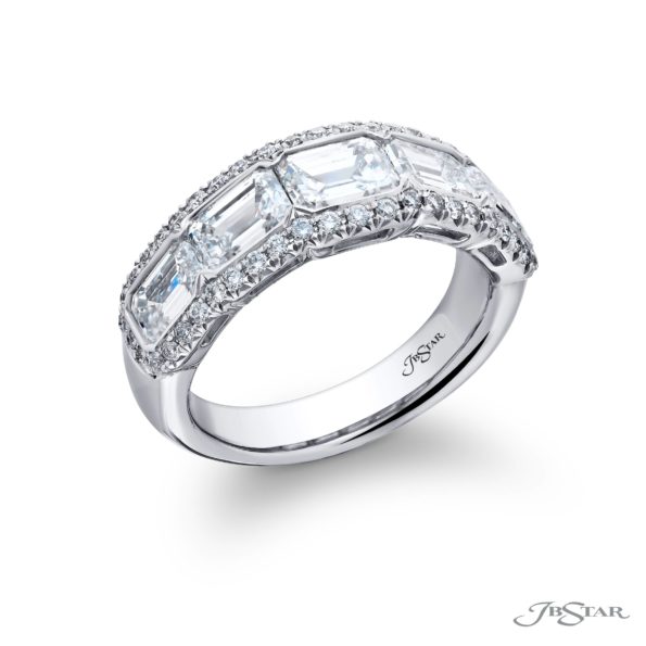 Elegance Elevated: Classic Multi-Row Emerald-Cut Diamond Band in Pure Platinum