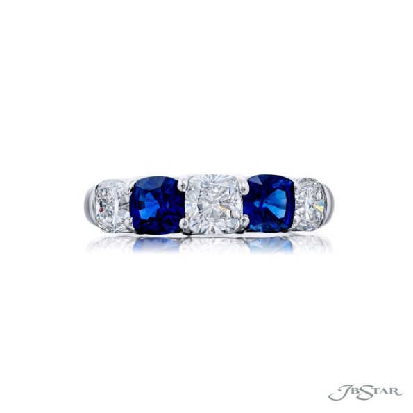 Elegance Elevated: Classic Single-Row Sapphire and Diamond Band | Cushion-Cut Sapphires and Diamonds in Pure Platinum