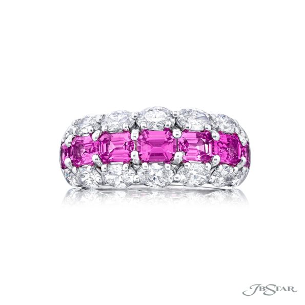 Signature East-West Three-Row Pink Sapphire Band | Emerald-Cut Sapphires in Platinum