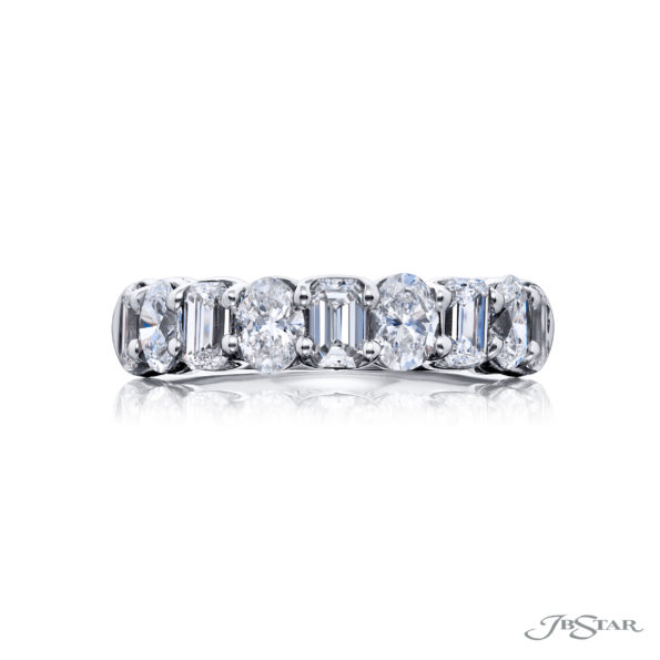 Timeless Single-Row Square Shank Diamond Band | Emerald-Cut & Oval Diamonds in Platinum