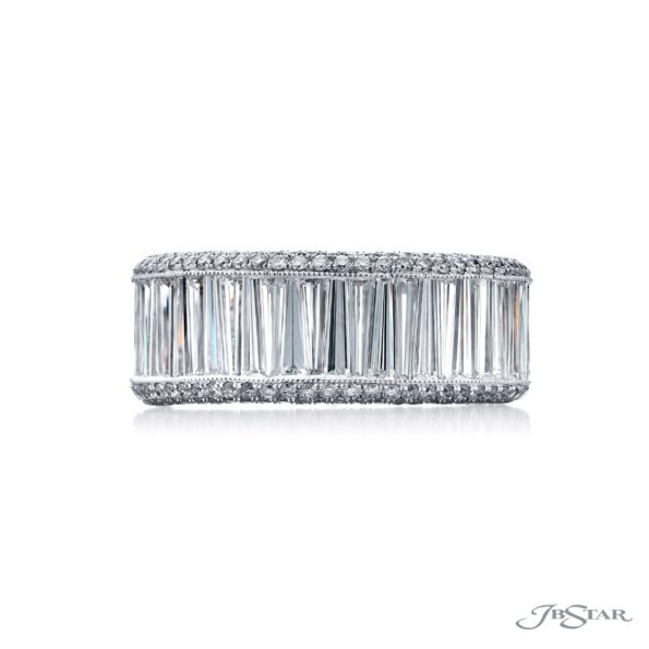 Classic Channel Pave Diamond Band | Tapered-Baguette Design in Platinum