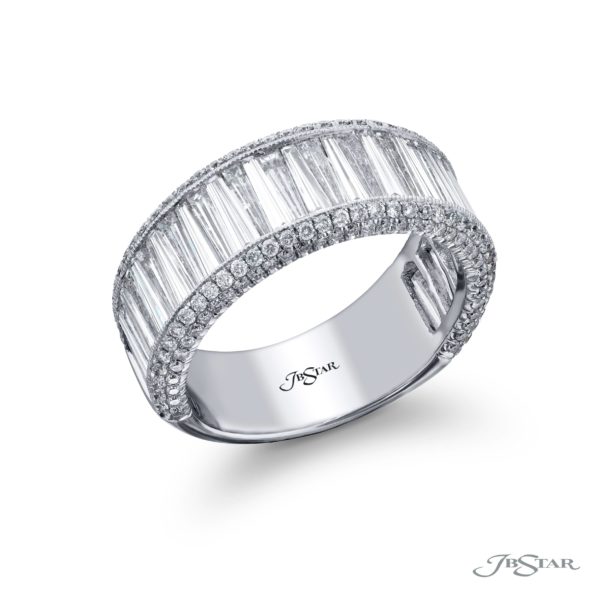 Classic Channel Pave Diamond Band | Tapered-Baguette Design in Platinum