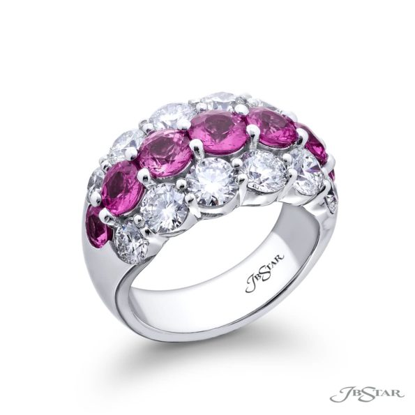 Signature Three-Row Pink Sapphire Band | Platinum Handcrafted Design