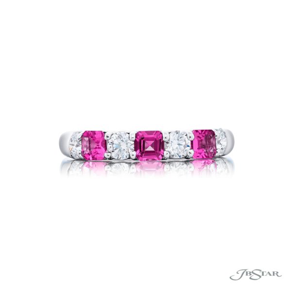 Elegance Elevated: East-West Pink Sapphire & Diamond Band | Square-Cut Design in Platinum