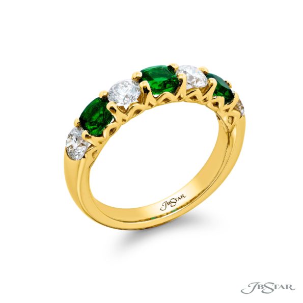 Classic Emerald and Diamond Band | Cushion-Cut Emeralds & Round Diamonds in 18K Yellow Gold