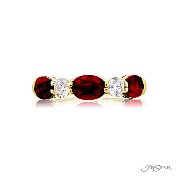 Classic Single-Row East-West Ruby Band | Oval Rubies & Round Diamonds in 18K Yellow Gold | Elegance Elevated by Jewels by Star