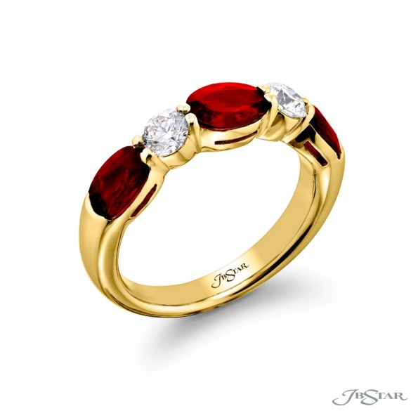 Classic Single-Row East-West Ruby Band | Oval Rubies & Round Diamonds in 18K Yellow Gold | Elegance Elevated by Jewels by Star