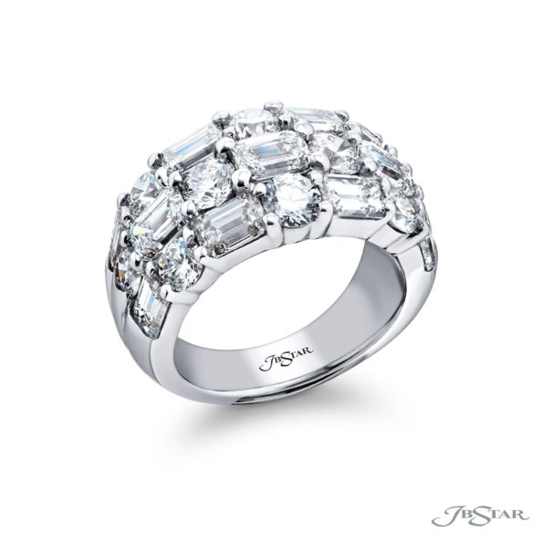 Three-Row East West Diamond Band | Emerald-Cut and Round Diamonds in Platinum | Elegance Elevated by Jb Star