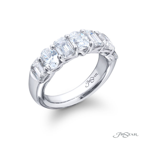 Iconic Single-Row Diamond Band | Emerald-Cut & Oval-Cut Design in Pure Platinum