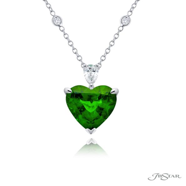 4.11 ct Heart Shaped Emerald and Diamond Pendant Platinum - JB STAR