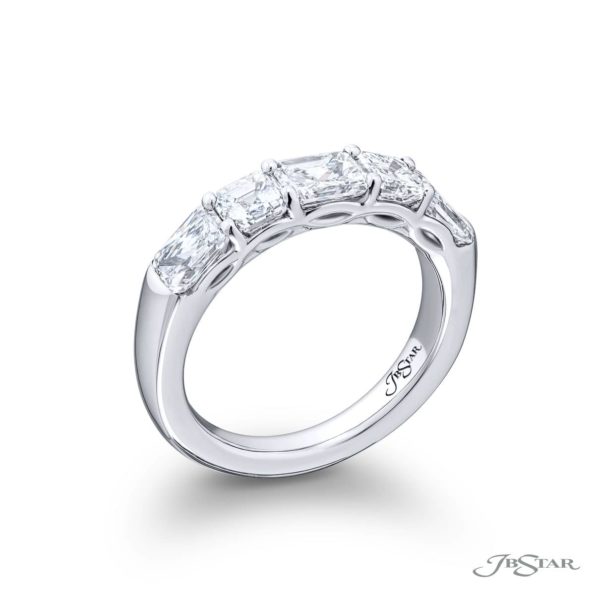 Classic Radiant-Cut and Square Emerald-Cut Diamond Band in Pure Platinum