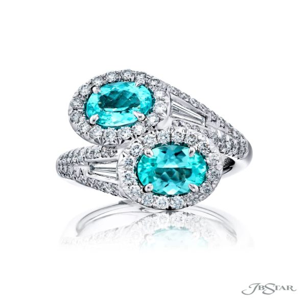 Breathtaking Radiance: 1.37 ctw Certified Twogether Paraiba Micro Pave Ring  Oval Paraiba & Tapered Baguette Diamonds in Pure Platinum