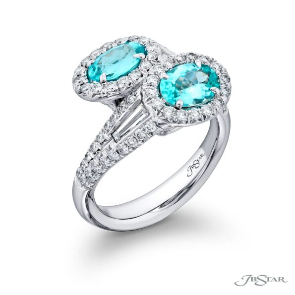 Breathtaking Radiance: 1.37 ctw Certified Twogether Paraiba Micro Pave Ring  Oval Paraiba & Tapered Baguette Diamonds in Pure Platinum