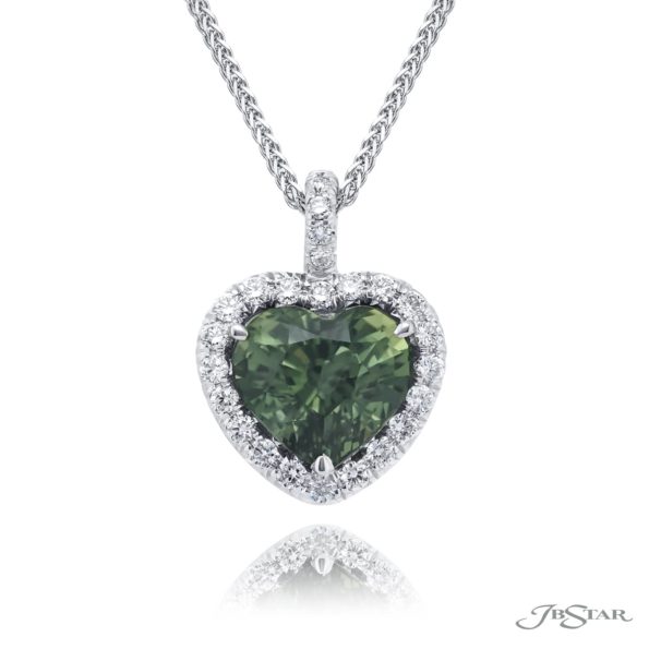 Green Sapphire & Diamond Heart Shaped Pendant