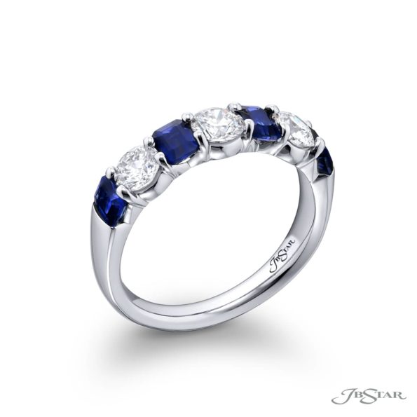 Classic Emerald-Cut Sapphire and Round Diamond Band in Platinum