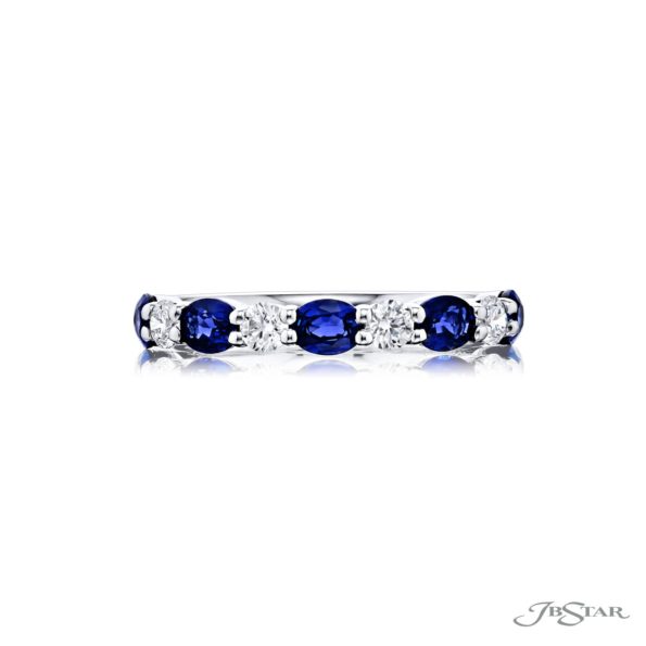 Classic East-West Oval Sapphire and Round Diamond Band in Pure Platinum