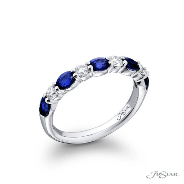 Classic East-West Oval Sapphire and Round Diamond Band in Pure Platinum