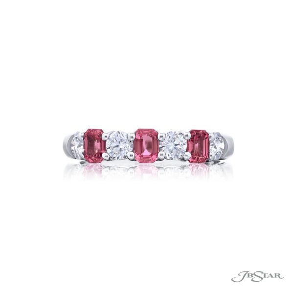 Classic Pink Sapphire and Diamond Band in Pure Platinum