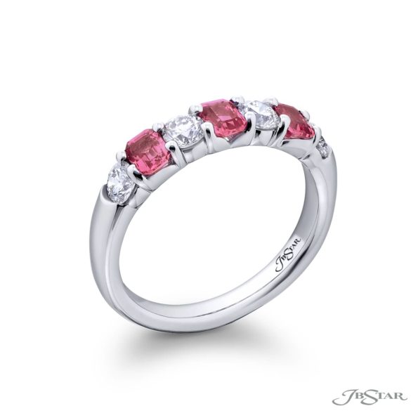 Classic Pink Sapphire and Diamond Band in Pure Platinum