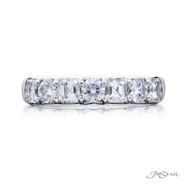 Classic Square Emerald-Cut and Round Diamond Band in Pure Platinum