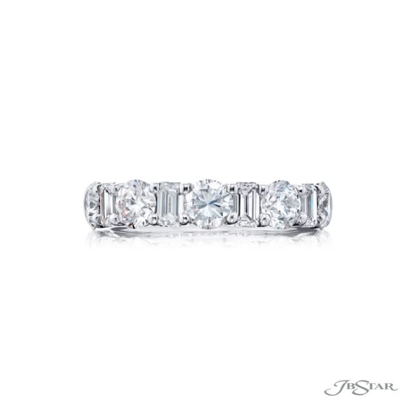 Classic Round and Emerald-Cut Diamond Band in Pure Platinum