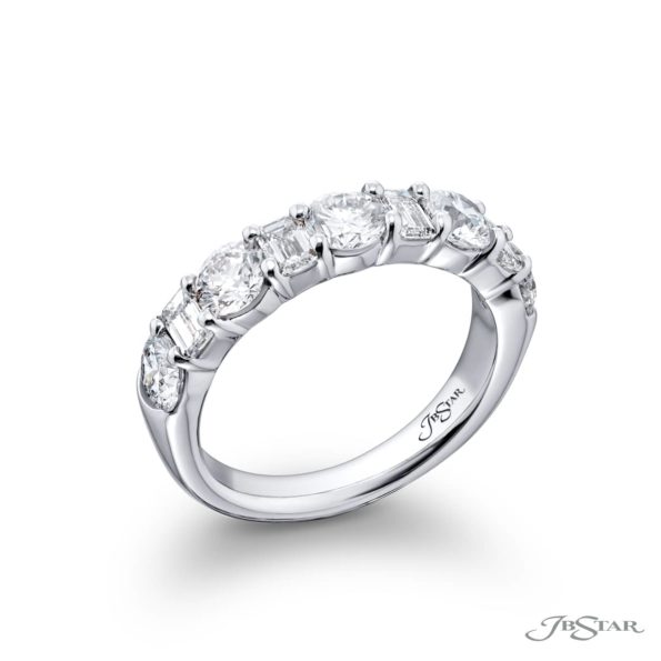 Classic Round and Emerald-Cut Diamond Band in Pure Platinum