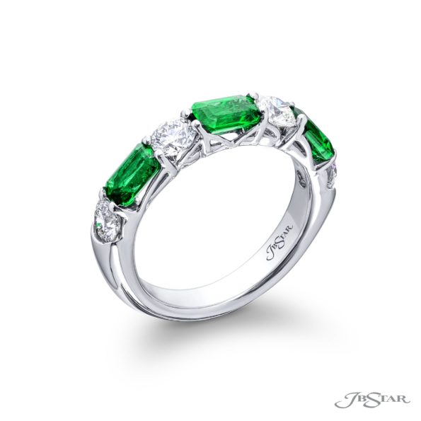 Elegance Elevated: Timeless Single-Row Emerald and Diamond Band | Handcrafted in Platinum