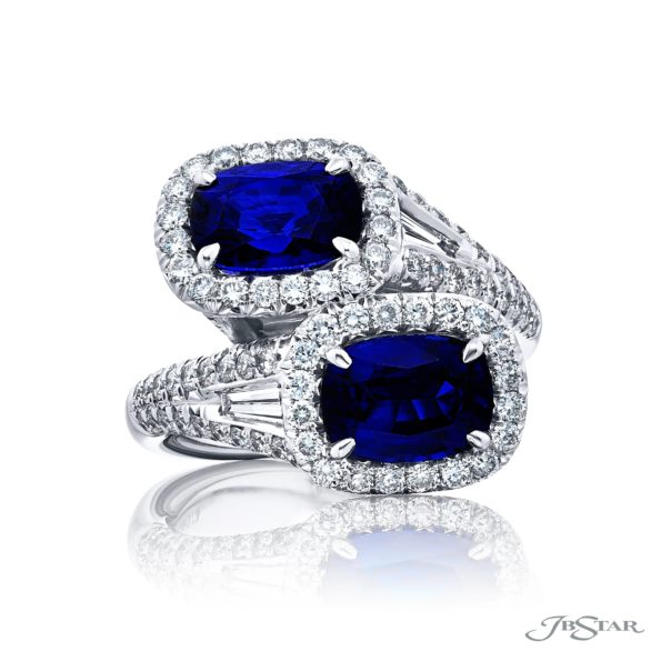 Breathtaking Radiance: Certified Royal Blue Sri Lankan Sapphire Ring  Cushion-Cut Sapphires with Micro Pave & Tapered Baguette Accents in Pure Platinum